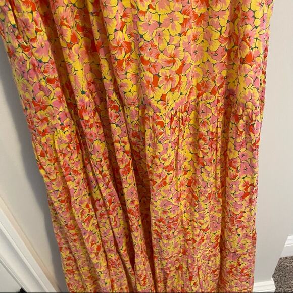 Banjanan Yellow Pink Floral Cutout Cotton Maxi Dress Small - Picture 12 of 16